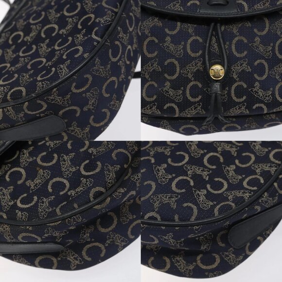 CELINE C Sulky Shoulder Bag Canvas Navy Gold Auth - Picture 16 of 16